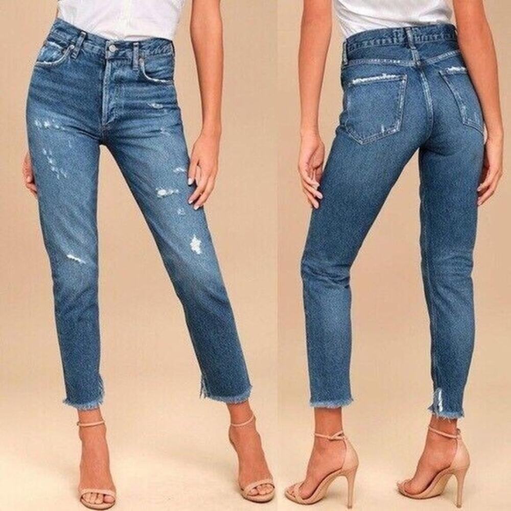 AGOLDE Riley Straight Leg Jeans in Lowdown size 29 Distressed Crop